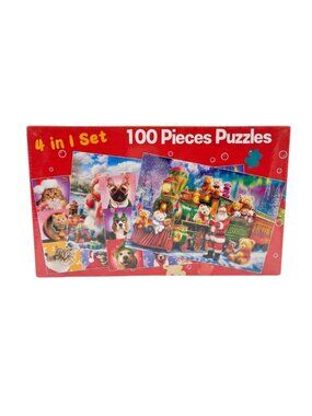 NIP | Christmas Holiday 4-in-1 Jigsaw Puzzle Set 100 Pieces Santa Train Pets